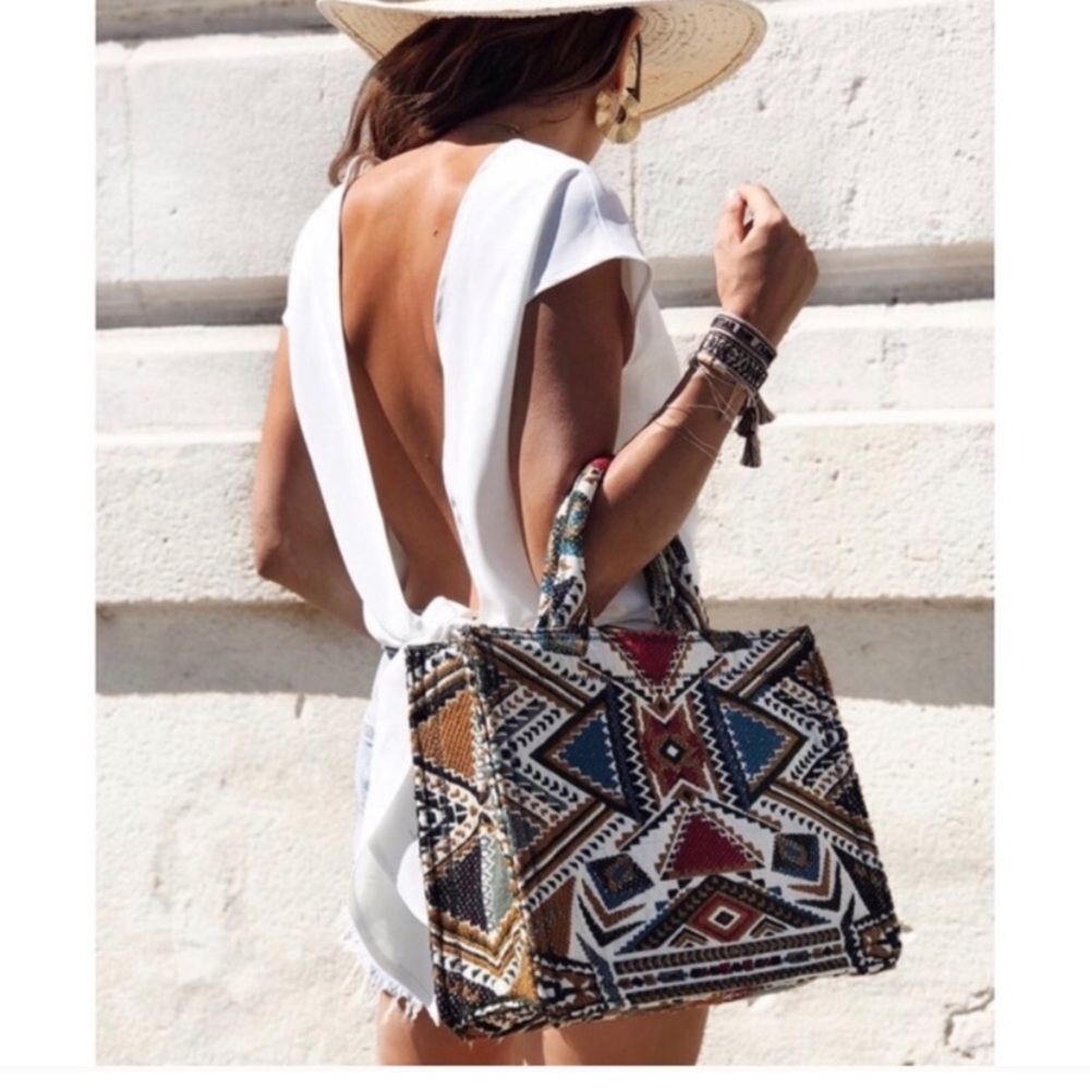 Zara Geometric Patterned Tote Bag